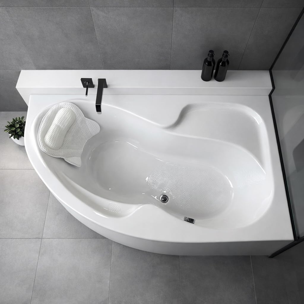 Wanna narożna ECOLAM® WELA 170x100 cm PRAWA z obudową | Wanna akrylowa, Wanna sanitarna akrylowa | Obudowa akrylowa + zagłówek Mare + automatyczny spust i armatura przelewowa | Antypoślizgowe, łatwe w