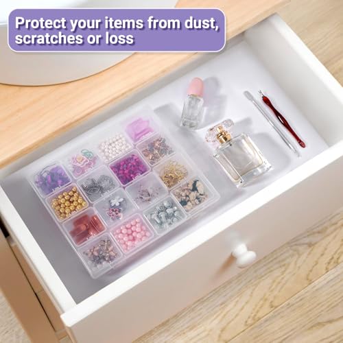 Image of Cosics Bead Organizers and Storage, Transparent Plastic Craft Box with Hinged Lid, 16 Mini Storage Case for Craft and Jewelry Making, Clay Beads, Screws, Seeds, Small Parts