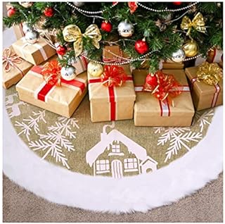 Christmas Tree Skirt, Vosarea Countryside Burlap Faux Fur Xmas Tree Skirt 48 Inch Tree Skirts Christmas Tree Ornaments for Home Party Decor Christmas Holiday Decorations, Beige