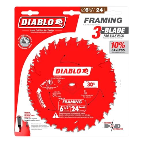 Image of Diablo Framing Saw Blade for Wood - Tico Hi - Density Carbide, Non-Stick Perma-Shield Coating, 6-1 /2 inch Diameter, 24 Teeth, .059 inch Kerf, 3-Pack - D0624X