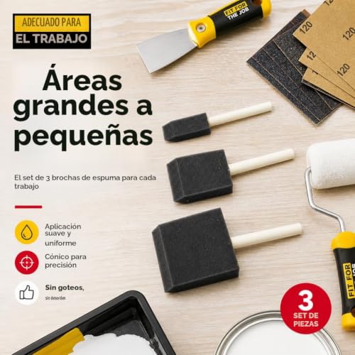 Miniatura 8 de Fit For The Job: Juego De 3 Brochas De Espuma, Brochas De Espuma Para Pintar Y Manualidades, Pegamento, Barniz, Esmalte, Pintura O Tinte Para Madera, Brochas De Esponja Para Pintura, Brocha De Esponja