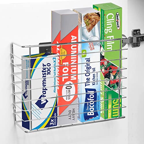 Panier de rangement mural autocollant pour porte de placard de cuisine - Pas besoin d'outils - Plaqué chrome Cover