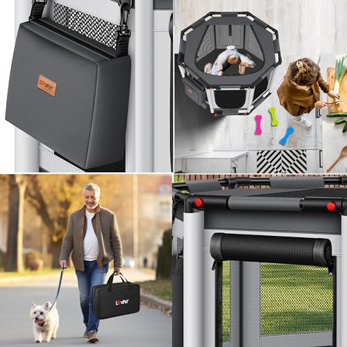 LOVPET® Welpenlaufstall drinnen draußen Welpenauslauf Hunde-Käfig Oxford-Gewebe Tier-Laufstall Kleintier Katzen Freigehege Rahmen PVC-Rohr mit Tasche, 3X Kauknochen & 10 Pad, M 72x72x43cm, Anthrazit