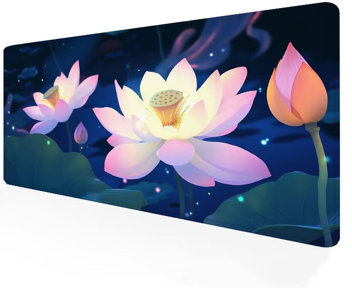 Tapis de Souris Gamer XXL Rose Lotus G1-912 - Sous Main Souris Bords Cousus pour Bureau PC