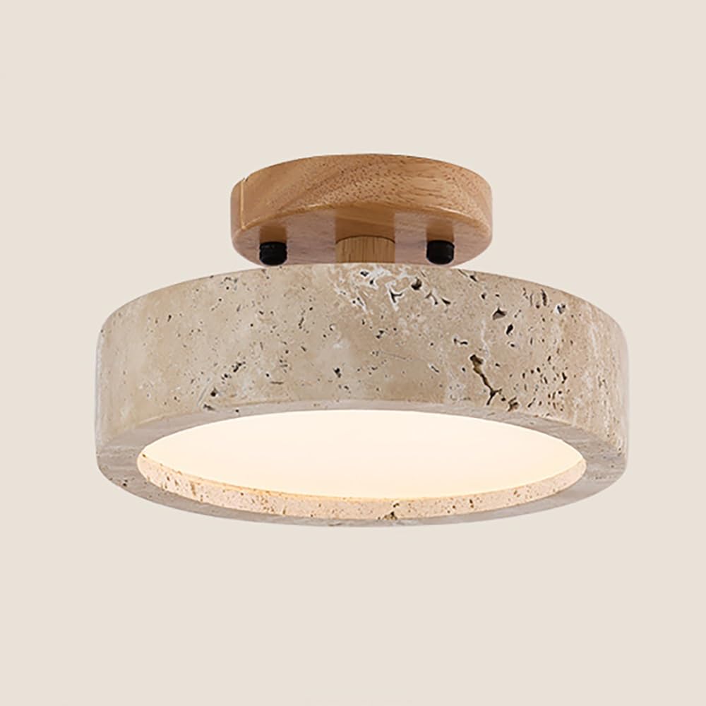 Lampy Sufitowa Japoński Żółty Trawertyn Cylinder Kamień LED Kompaktowa, Plafon Nordic Kremowy Oświetlenie Sufitowe Korytarz Wejście Balkon(Stepless Dimming)