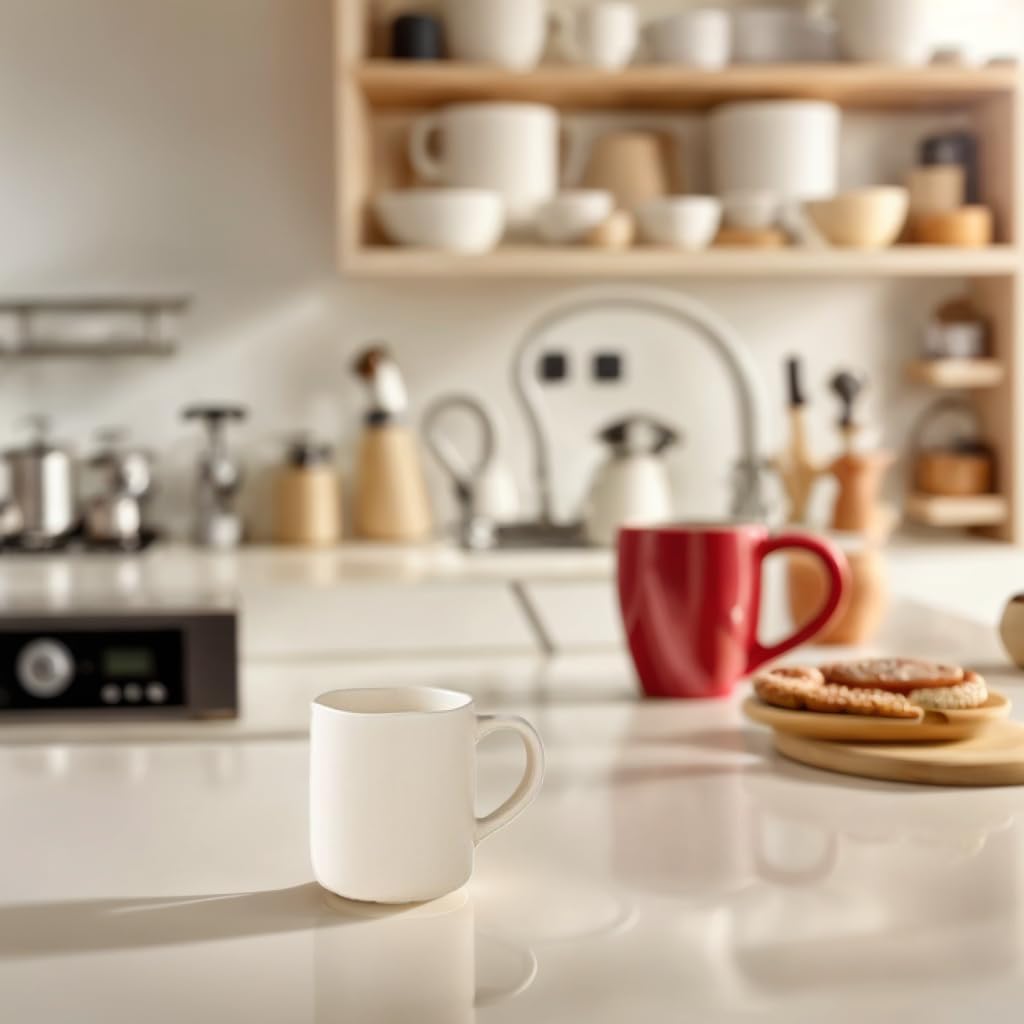 Ceramic coffee cup, used in family living room, desk, TV cabinet. (Cream White)