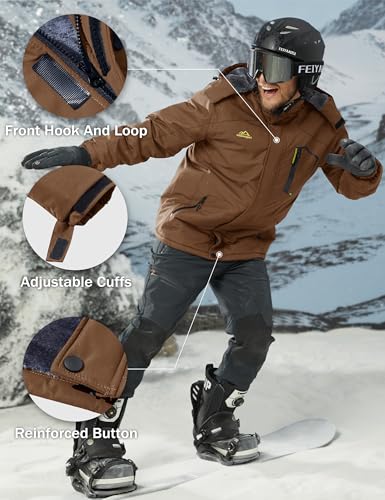 Image of MAGCOMSEN Men's Winter Coats Waterproof Ski Snow Jacket Warm Fleece Jacket Parka Raincoats With Multi-Pockets| Standard Length