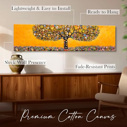 Image of Abstract Botanical Tree Stretched Canvas Wall Art Painting for Living Room, Horizontal Wildflower Meadow Canvas Wall Decor For Livingroom, Bedroom, Office, Hallway's, Hotel 12x46 Inch