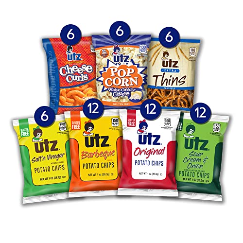 Utz Jumbo Snack Variety Pack (Pack of 60) Individual Snack Bags, Includes Potato Chips, Cheese Curls, Popcorn and Pretzels, Crunchy Travel Snacks for Lunches, Vending Machines, and Enjoying on the Go