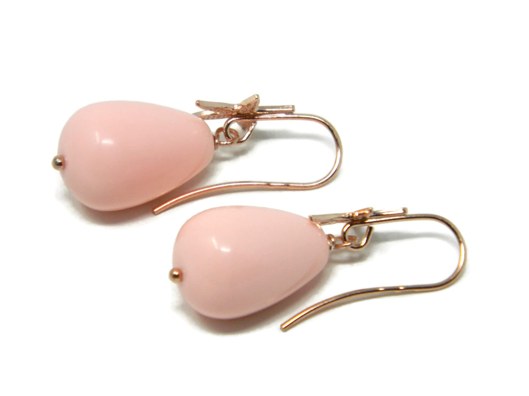 Orecchini pendenti donna con goccia corta in pasta di corallo rosa e stella marina – Argento 925 placcato oro rosa – Handmade Made in Italy – Anallergici - DodiGioielli