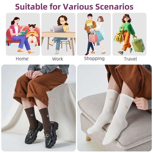 Image of inhees Women's Cotton Crew Socks - 6Pairs Above Ankle Fun Cute Heart Bootie Dress Socks - Gifts for Mother /Her