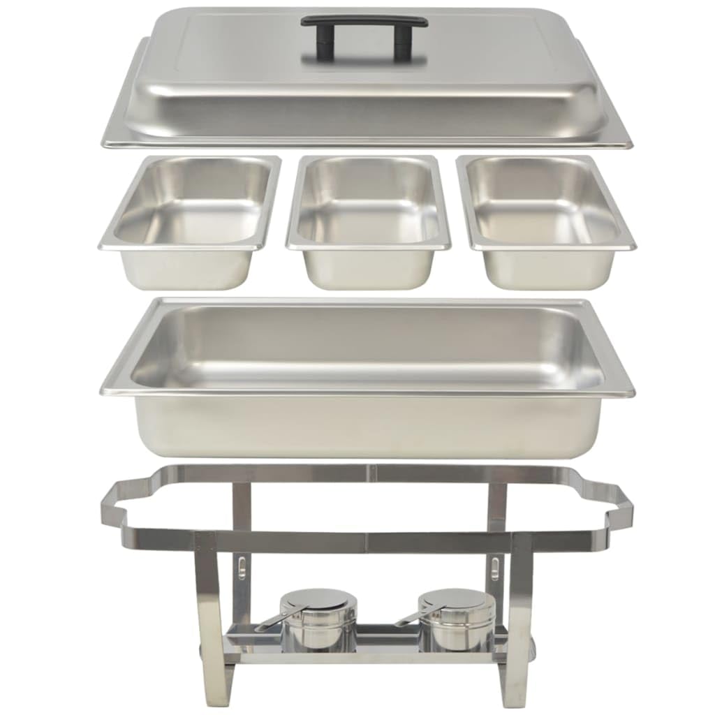 Scaldavivande, set di 3 pezzi, in acciaio inox con contenitori GN, scaldavivande per buffet e fornello per gastronomia, catering, feste, hotel, banchetti e sala da pranzo, termoisolante