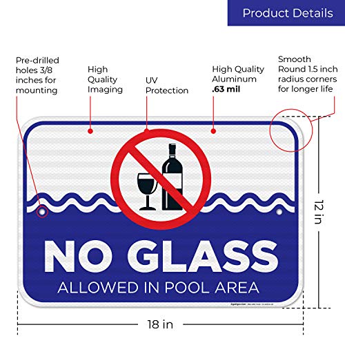 Cartel No Glass Allowed en Área de Piscina 12x18 Pulgadas miniatura 3
