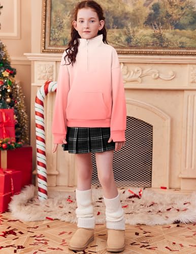 Image of Arshiner Girls Half Zip Sweatshirt Fleece Quarter Zip Pullover Sweatshirts | Fall Fashion Clothes for Teen Girls with Thumb Hole for 5-16 Years