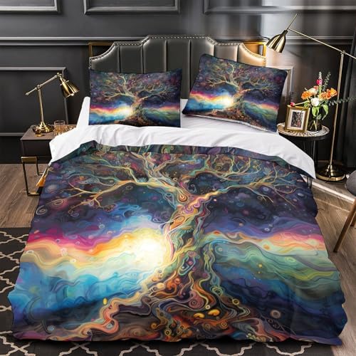 Housse de Couette Arbre Cosmique 3D Lit Simple 140x200cm Microfibre