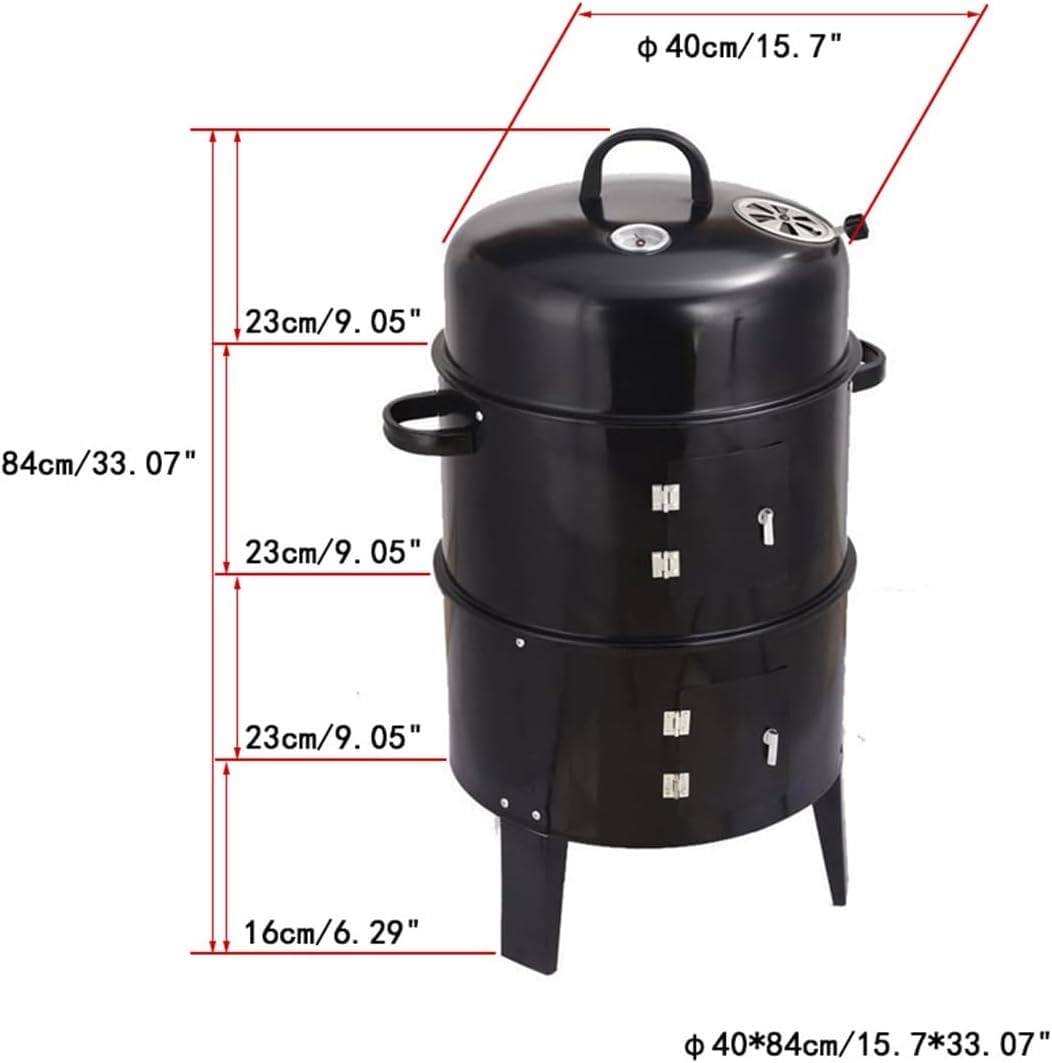 Grill na węgiel drzewny, wytrzymały stalowy grill z regulacją temperatury, przenośny okrągły wędzarnia do mięsa, ryb i warzyw