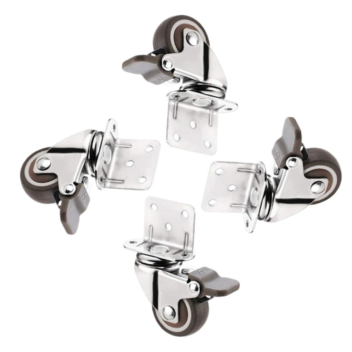 GBRJUYF Swivel Rubber Caster Wheels with Brake for Cabinets - Set of 4 Silent 1.25 Inch Plywood Furniture Castors for Indoor Transport