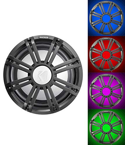 Image of Kicker 45KMF102 10 inch Free Air Marine Subwoofer Sub KMF10+Charcoal Grille w /LED's