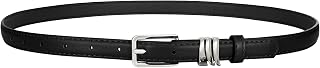 XZQTIVE Women Skinny Leather Belt Ladies Black Thin Waist Belt for Dresses Jeans Pants with Gold Buckle and Metal Loops