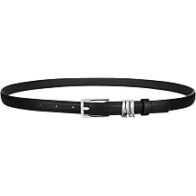 XZQTIVE Women Skinny Leather Belt Ladies Black Thin Waist Belt for Dresses Jeans Pants with Gold Buckle and Metal Loops