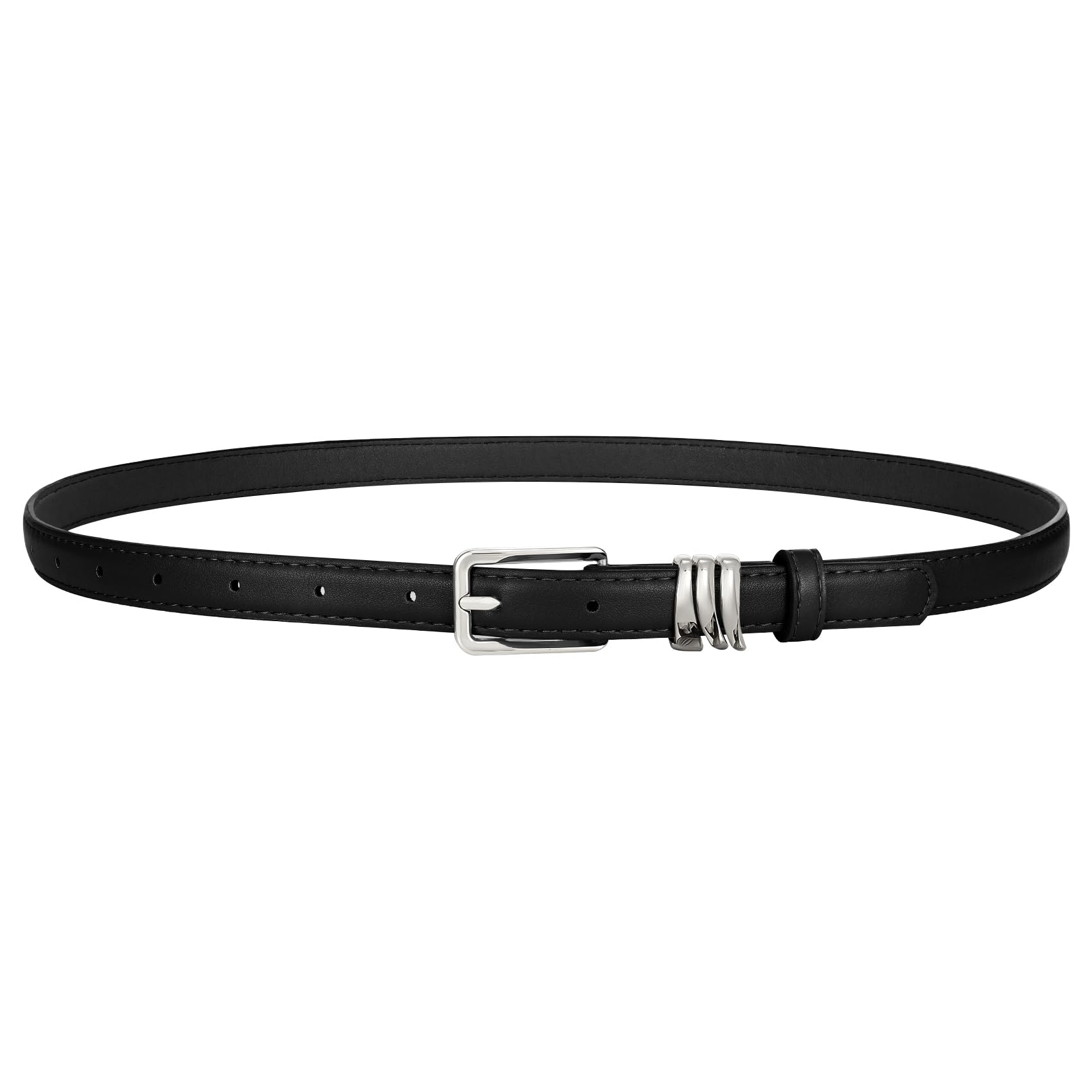 XZQTIVE Women Skinny Leather Belt Ladies Black Thin Waist Belt for Dresses Jeans Pants with Gold Buckle and