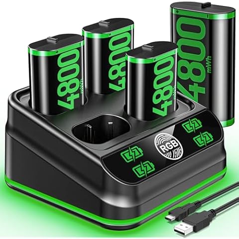 Kytok Fast Charging 4 x 4800mWh Rechargeable Battery Pack for Xbox One/Xbox Series X|S, Rechargeable Batteries for Xbox Controller with Charger Station for Xbox One/One S|X/Elite, Xbox Accessories Kit Cover