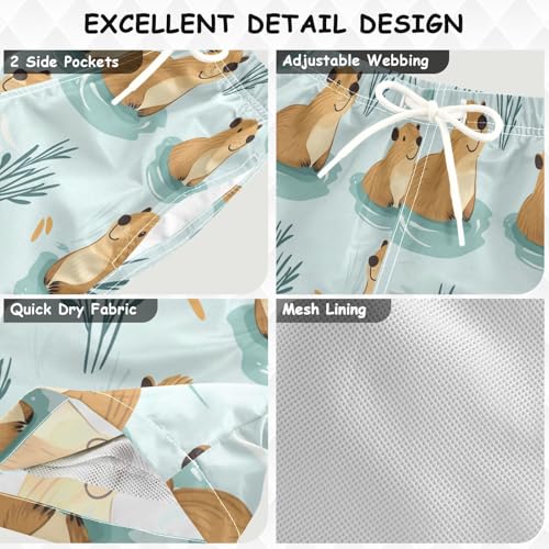 Boccsty Capybara Lotus Lea Fwatercolor Boys Swim Trunks Baby Kids Summer Toddler Beach Board Shorts 2T3