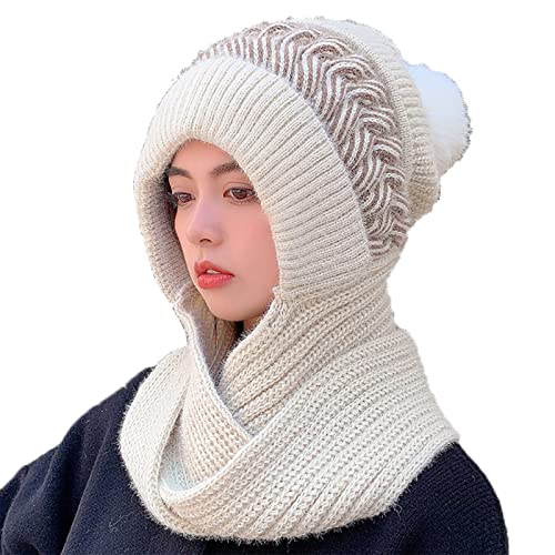 MANBOZIXi Gorro Invierno Mujer con Bufanda Beanie Gorro de Punto Mujer, Beige Cover