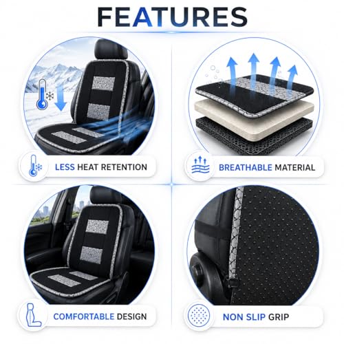 Image of AutokraftZ 2-in-1 UV-Resistant Car Seat Cover Mat, Breathable Anti-Slip Seat Protector Cushion Grey, Universal Fit Front & Bottom Seat Cover for Car, SUV & Truck with Multi Layer Padding for Comfort