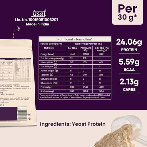 Image of Sugar.fit | Active Foods Fermented Yeast Protein Powder, Unflavored, 24g Protein per Scoop, Heat Stable, Gluten Free, Lactose Free, No Added Sugar, Vegan, 500g