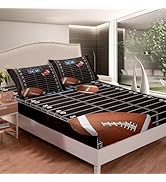 jejeloiu Football Fitted Sheet Full Size Kids Rugby Bedding Set for Boys Girls Teens American Foo...