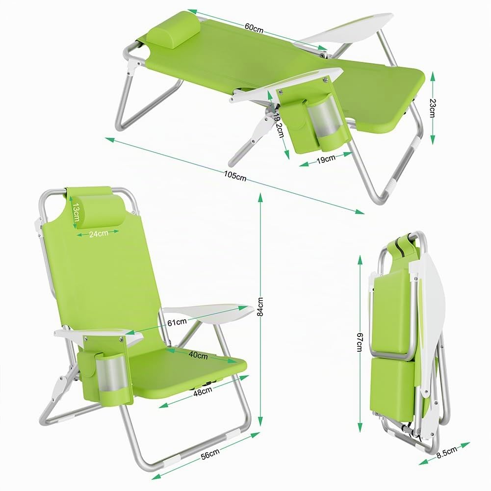 BAKAJI Silla Tumbona de Playa Plegable Estructura de Aluminio Tubular con Bolsillo Puerta Tutto Bolsa Porta Objetos Bolsa Térmica Integrada y Correas Mochila para el Transporte