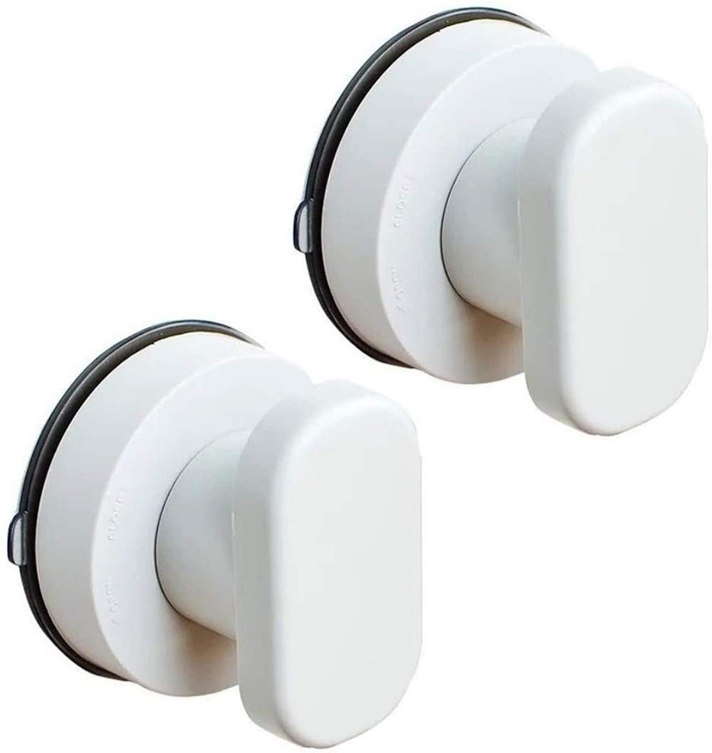 ProLeo Suction Cup Handles, Pack of 2 PVC & ABS, for Doors Fridges, Drawers, Cupboards, Bathroom, Balcony, Tiles, Glass, White & Silver