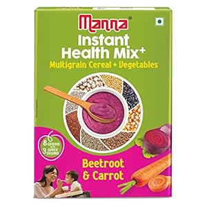 Manna Health Mix Instant Multigrain Cereal, Beetroot & Carrot with Milk.Made with Real Vegetables and 8 super grains and millets. No Added Sugar, No Artificial Color, Flavors 200g