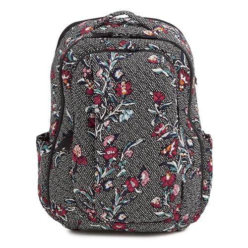 Image of Vera Bradley Women's, Cotton Large Travel Backpack Travel Bag, Perennials Noir Dot, One Size