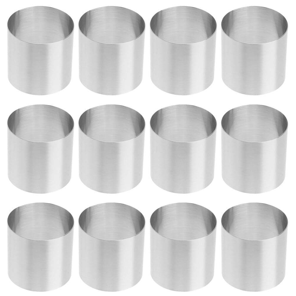 Luxshiny 12 Pcs Round Cake Ring Molds Stainless Steel Baking Rings Dessert Mousse Molds Cake Molds Mini Cake Pastry Ring Food Molding Set for Baking Supplies