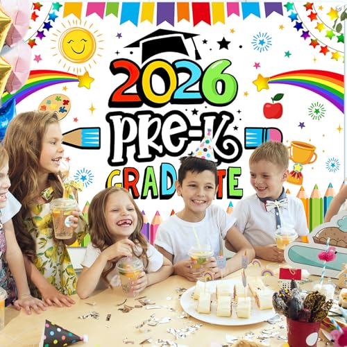 Lecheme Preschool Graduation Backdrop Pre Kindergarten Congrats Grad Party Decoration 2026 Pre-k Graduate Party Banner Preschool Kindergarten Congrats Classroom Decoration (White, 8x6 ft) by Lecheme - Used condition - Image 7