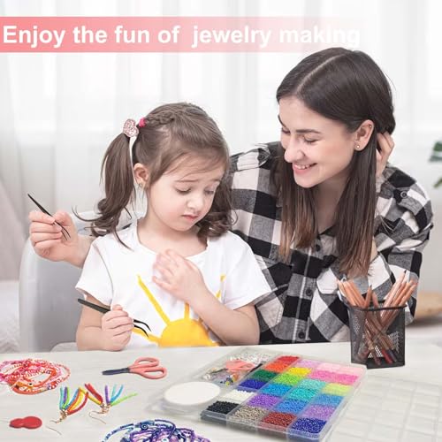 Image of Dazhqp 15000pcs 2mm Glass Seed Beads for Jewelry Making Kit, Small Beads Friendship Bracelets Making, Tiny Waist Beads with Letter, DIY Art Craft Girls Gifts, Multicolor