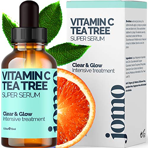 Vitamin C & 100% Pure Tea Tree Oil, Invisible Acne Spot Treatment Serum Oil to Clear Face & Body, Minimize Pores - Great Makeup Primer - Beard-Friendly (0.5oz)