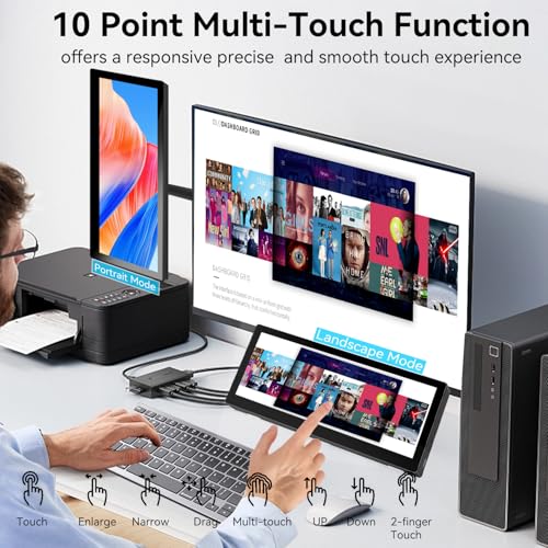 Image of 10.3 Inch Small Touchscreen Monitor, 400cd /m, IPS Stretched Bar LCD Mini Travel Touch Display 1920 * 720 HDMI USBC, Portable Touch Screen for Laptop Computer Windows Aida64 GPU CPU RAM Monitoring