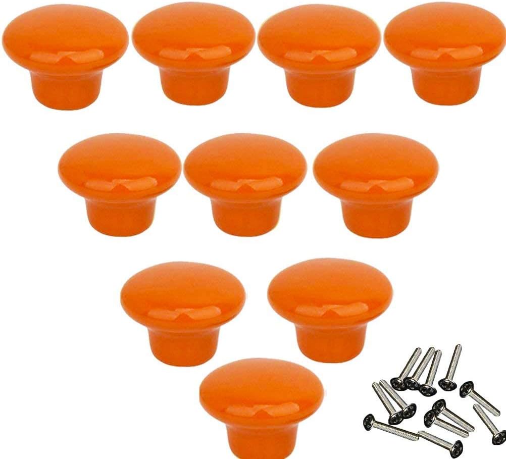 Mallofusa 32mm Cabinet Ceramic Round Pull Knobs for Drawer Dresser Kitchen Wardrobe Handles 10 PCS Orange