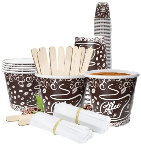 BLUUM Kit di 250 Bicchierini di Carta per Caffè Compostabili con Palette per Zucchero Confezionate Singolarmente…