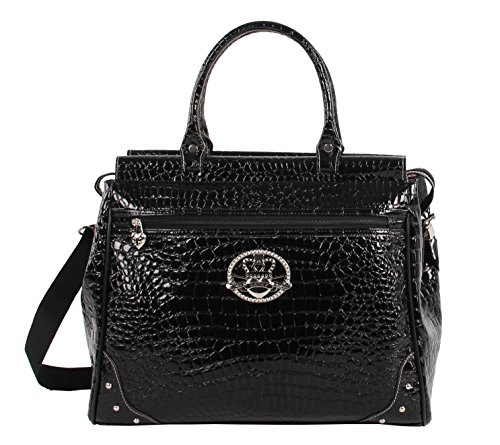 Bolsa de mão de designer de PVC da Kathy Van Zeeland Croco – Bolsa de viagem de 40,6 cm – Bolsa de trabalho feminina leve e durável para viagens durante a noite, Preto, 16in