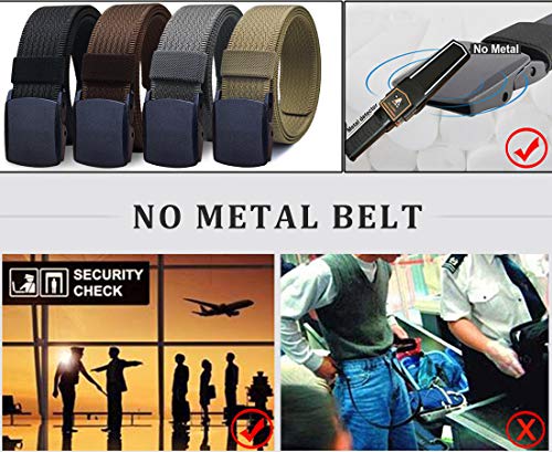Image of WYuZe Mens Nylon Web Belt No Metal Nickel-Free Military Tactical Hiking Belt