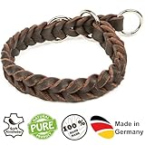 CopcoPet Hundehalsband Würger 35–40 cm x 15mm Braun – Geflochtenes Halsband mit Zugstopp & verchromtem Ring – Aus robustem Fettleder – Für kleine Hunde – Weiches Lederhalsband fürs Training