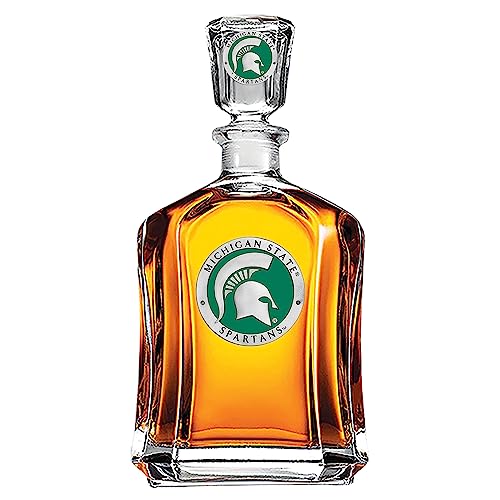 Image of Heritage Pewter Michigan State Capitol Decanter | 24 OZ Whiskey Decanter for Liquor with Airtight Stopper | Expertly Crafted Pewter Glass Clear