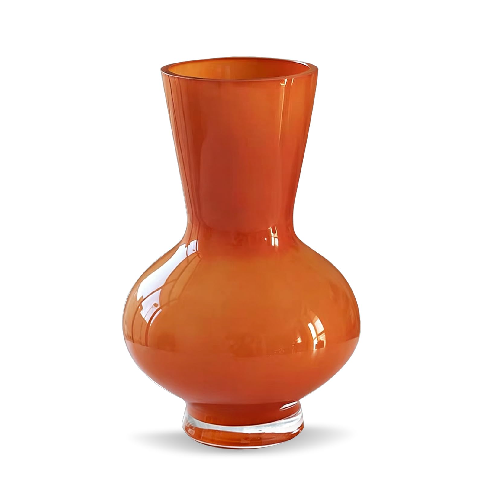 AiiBowy Vase for Flowers Glass - H23.5cm x W14.5cm x 11cm(Bottle Mouth), Small Vintage Vases as Centerpieces on Table, Gourd-Shaped Crystal Vase for Flowers Home Decor Wedding Gifts - Orange
