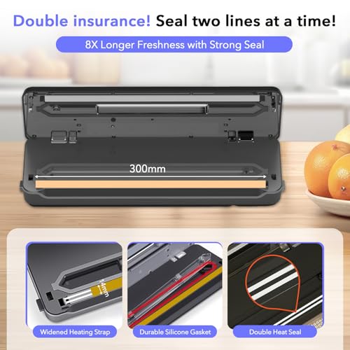 Image of Vacuum Sealer Machine for Food Saver, Double Heat Seal, Cutter & 30 Bags | Automatic Food Sealer with Digital Timer, Dry / Moist Modes, Pulse Control, Ideal for Meat, Vegetables and Meal Prep Storage