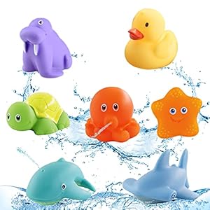 Huahuanghui Baby Badespielzeug,7 Stück Wasserspielzeug Kinder,Badewannenspielzeug Schildkröten,Badespielzeug,Badewanne Pool Spielzeug,Badewannenspielzeug zum Kinderbaden Geeignet (A)