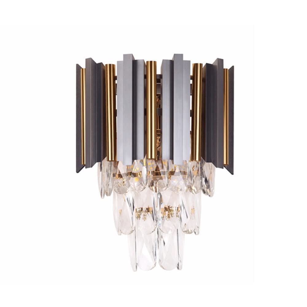 SXECAEPS Postmodern Wall Lamp Crystal Lampshade Black Metal Sconce, Home Decor Lighting Fixture E14 Bedroom Bedside Lamps, Dining Room Living Hotel Headboard Lights